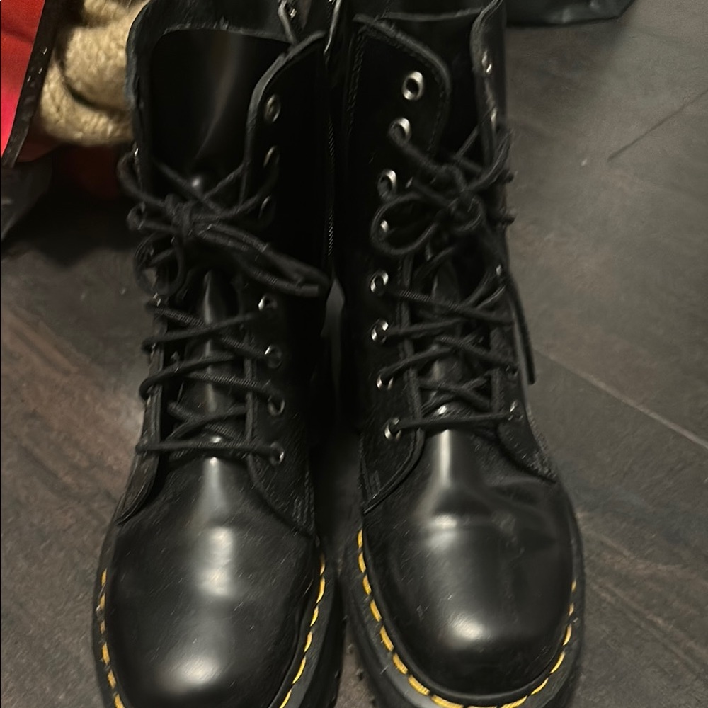 Dr. Martens Black Ankle Boots with Yellow Stitching